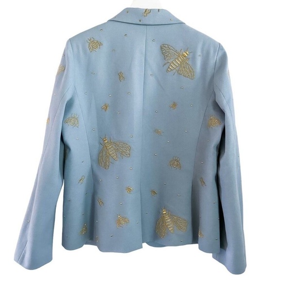 Valentina Shah Gaia Bee Embroidered Blazer Blue Gold NWOT - Picture 6 of 9
